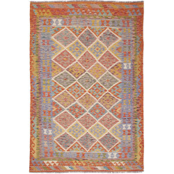 Tappeto Kilim Afghanistan Geometrico Arancio Terracotta Blu
