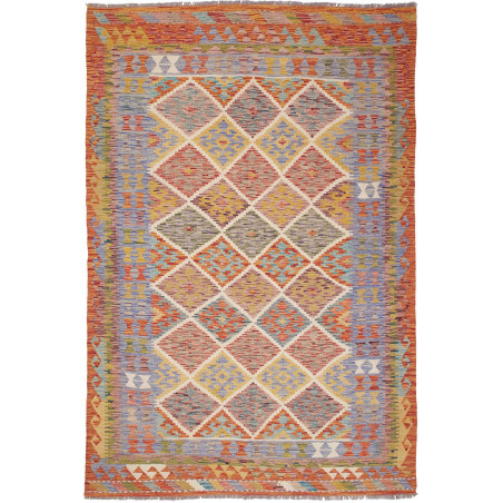 Tappeto Kilim Afghanistan Geometrico Arancio Terracotta Blu