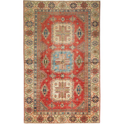 Tappeto Kazak Fine Pakistan Astratto Rosso Terracotta Azzurr