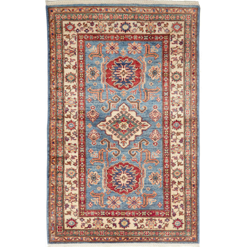Tappeto Kazak Fine Pakistan Floreale Blu Terracotta Rosso Cr