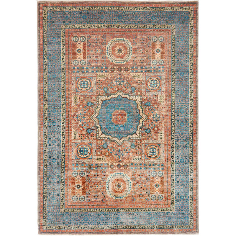 Tappeto Mamlouk Pakistan Geometrico Arancio Terracotta Blu T