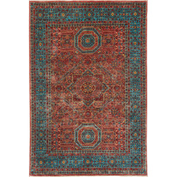 Tappeto Mamlouk Pakistan Geometrico Rosso Teale Giallo 124x1