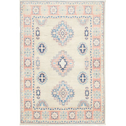 Tappeto Kazak Afghanistan Floreale Beige Rosa Blu Scuro Cele