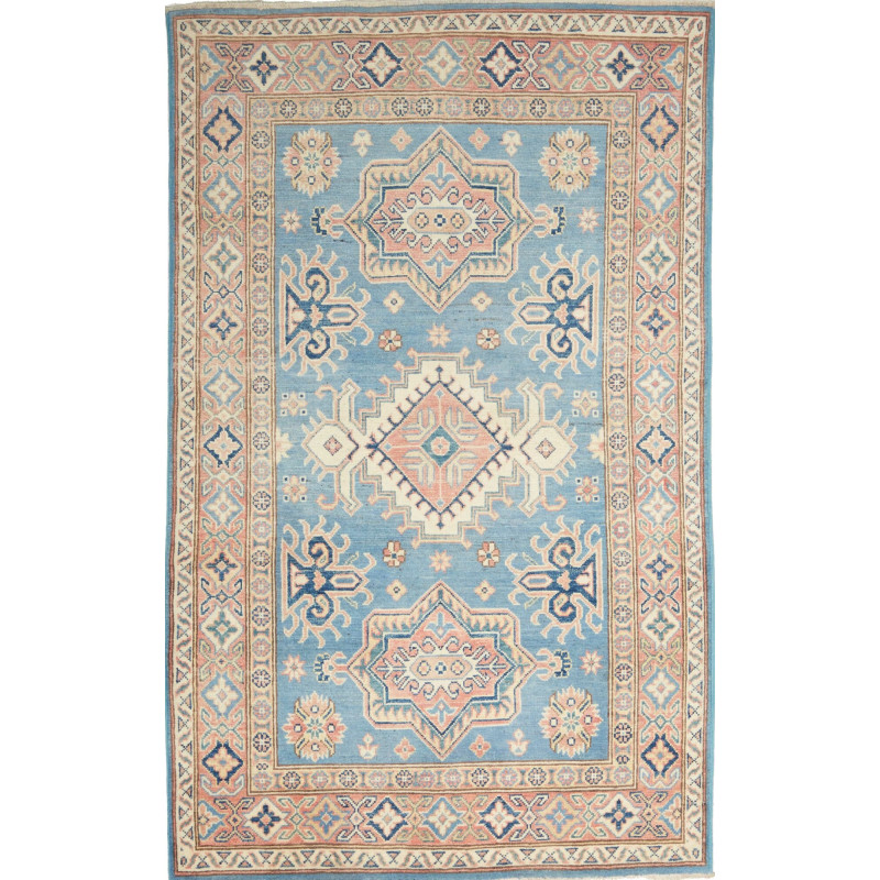 Tappeto Kazak Afghanistan Geometrico Blu Cielo Rosa Cipria A