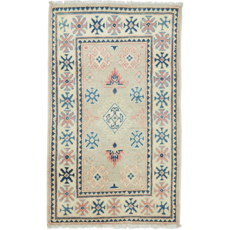 Tappeto Kazak Afghanistan Geometrico Beige Grigio Crema Blu