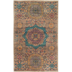 Tappeto Mamlouk Pakistan Astratto Beige Marrone Blu Petrolio