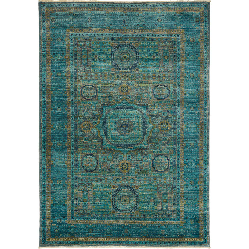 Tappeto Mamlouk Pakistan Geometrico Turchese Oro Blu Profond