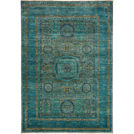 Tappeto Mamlouk Pakistan Geometrico Turchese Oro Blu Profond