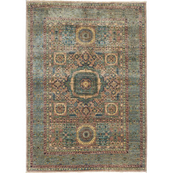 Tappeto Mamlouk Pakistan Geometrico Blu Ottanio Beige Rosato