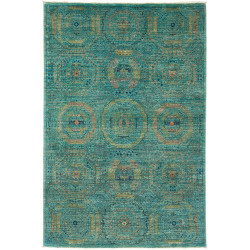 Tappeto Mamlouk Pakistan Astratto Turchese Oro Arancio Blu 1