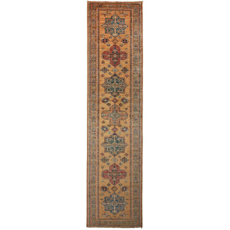 Tappeto Kazak Fine Pakistan Astratto Ocra Blu Petrolio Rosso
