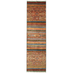 Tappeto Samarkand Pakistan A Righe Arancio Terracotta Blu Pe