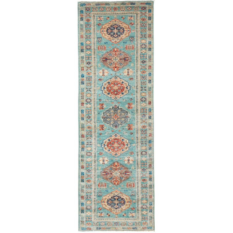 Tappeto Kazak Fine Pakistan Astratto Turchese Beige Rosso Bl