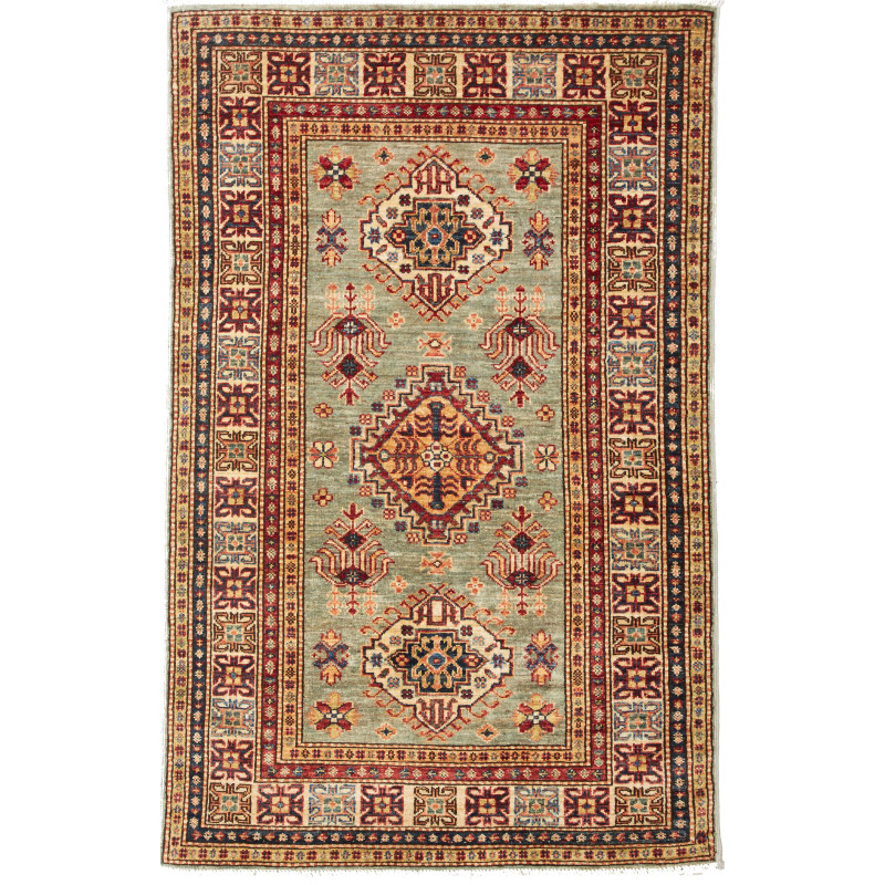Tappeto Kazak Fine Pakistan Floreale Verde Salvia Bordeaux C