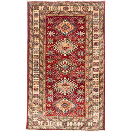 Tappeto Kazak Fine Pakistan Astratto Rosso Bordeaux Beige Bl