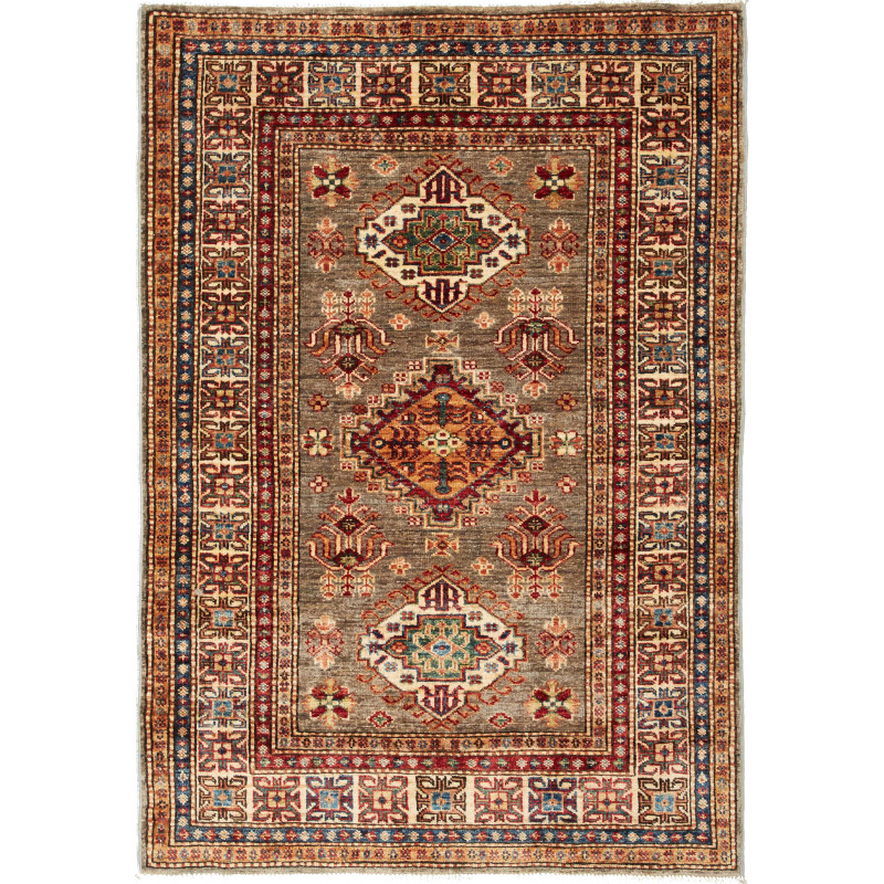 Tappeto Kazak Fine Pakistan Astratto Marrone Taupe Rosso Bor