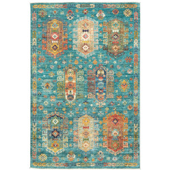 Tappeto Tribal Pakistan Astratto Turchese Rosso Arancio Gial