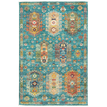 Tappeto Tribal Pakistan Astratto Turchese Rosso Arancio Gial