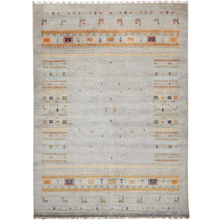 Tappeto Siva Pakistan Geometrico Grigio Salvia Arancio Giall