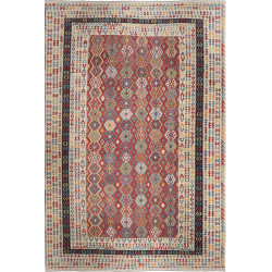 Tappeto Kilim Afghanistan Astratto Rosso Terracotta Crema Mu
