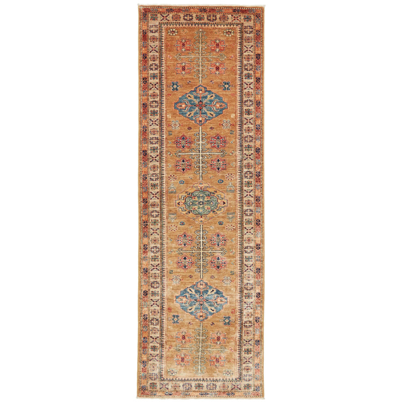 Tappeto Kazak Fine Pakistan Astratto Oro Terracotta Blu Ciel
