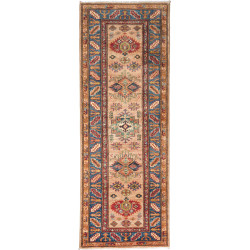 Tappeto Kazak Fine Pakistan Geometrico Beige Blu Rosso Ocra