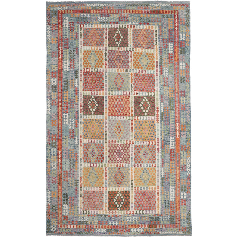 Tappeto Kilim Afghanistan Astratto Blu Celeste Arancio Terra