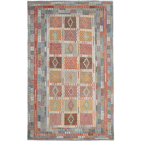 Tappeto Kilim Afghanistan Astratto Blu Celeste Arancio Terra