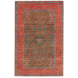 Tappeto Mamlouk Pakistan Geometrico Rosso Terracotta Blu Pet