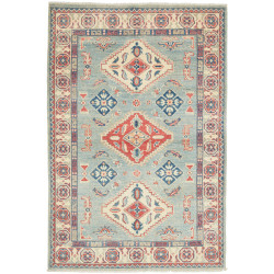 Tappeto Kazak Afghanistan Astratto Blu Cielo Rosso Terracott