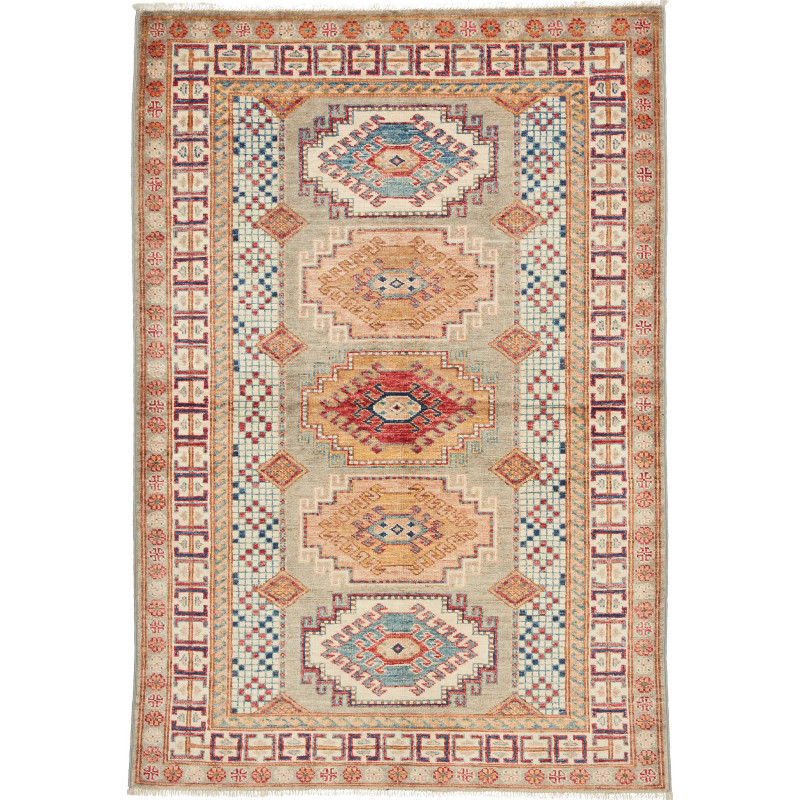 Tappeto Kazak Fine Pakistan Astratto Grigio Verde Salvia Ros