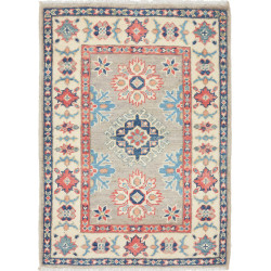 Tappeto Kazak Afghanistan Geometrico Grigio Beige Crema Blu