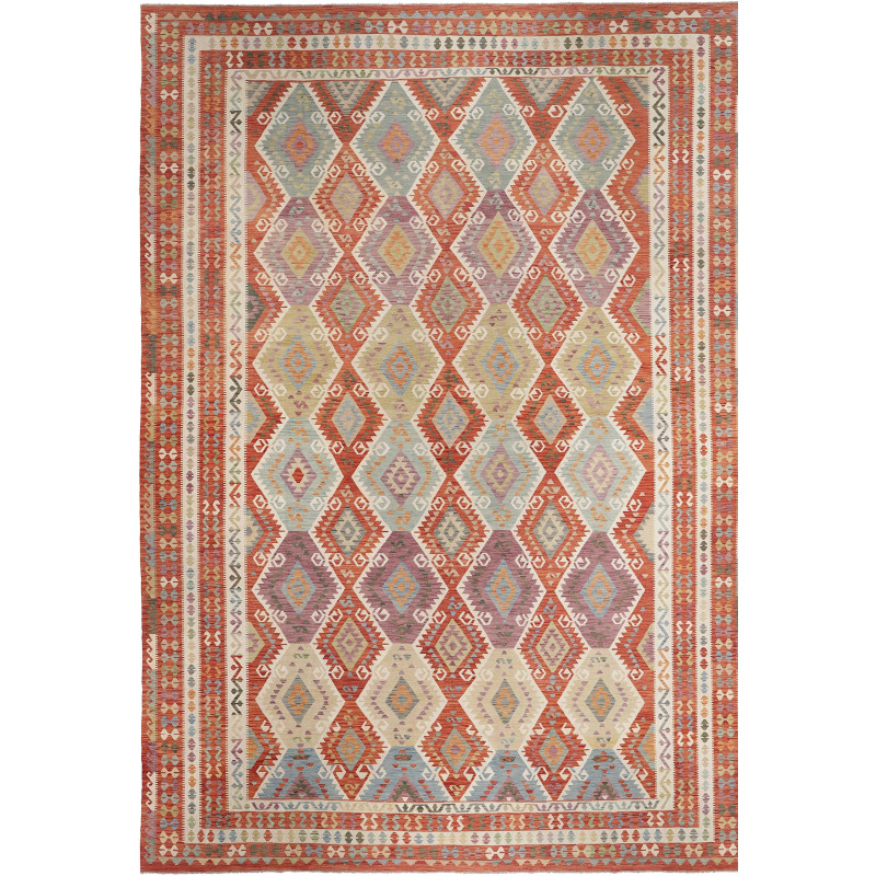 Tappeto Kilim Afghanistan Geometrico Rosso Terracotta Crema