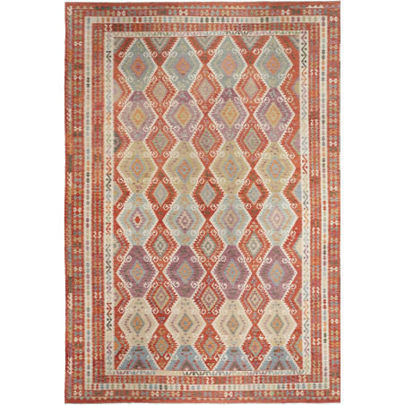 Tappeto Kilim Afghanistan Geometrico Rosso Terracotta Crema
