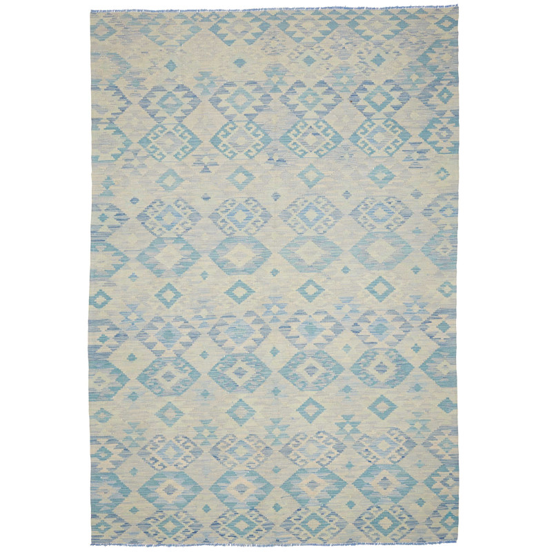 Tappeto Kilim Afghanistan Geometrico Bianco Panna Azzurro Bl