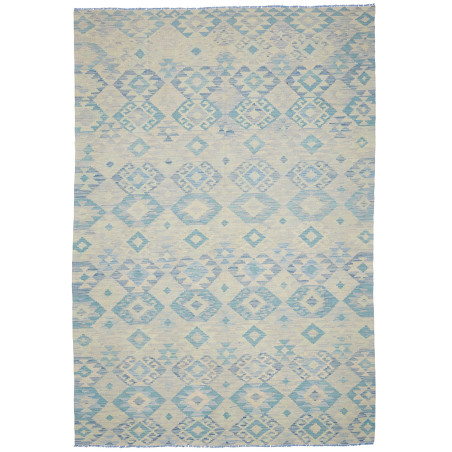 Tappeto Kilim Afghanistan Geometrico Bianco Panna Azzurro Bl