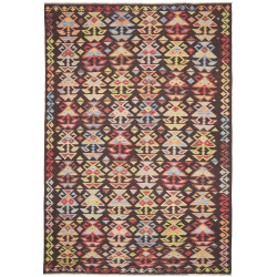 Tappeto Kilim Afghanistan Astratto Marrone Scuro Nero Rosso