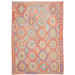 Tappeto Kilim Afghanistan Astratto Salmone Terracotta Azzurr