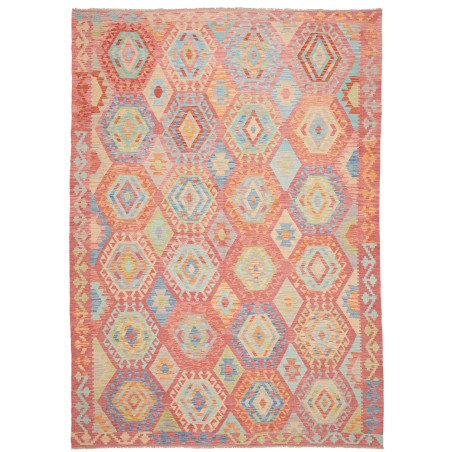 Tappeto Kilim Afghanistan Astratto Salmone Terracotta Azzurr