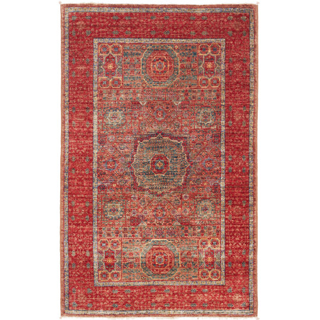 Tappeto Mamlouk Pakistan Geometrico Rosso Petrolio Beige Oro