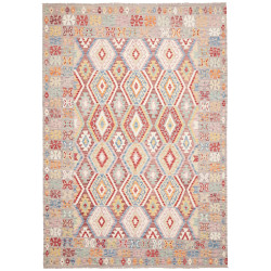 Tappeto Kilim Afghanistan Geometrico Grigio Beige Rosso Blu