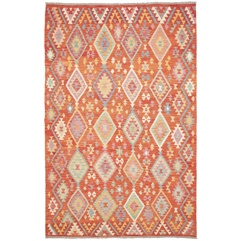 Tappeto Kilim Afghanistan Astratto Arancione Terracotta Azzu