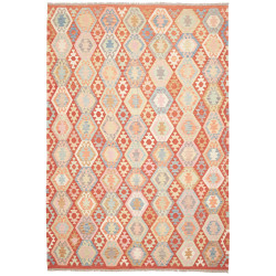 Tappeto Kilim Afghanistan Astratto Terracotta Arancio Azzurr