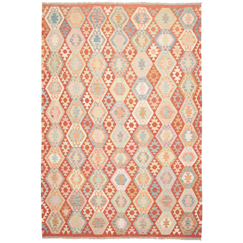 Tappeto Kilim Afghanistan Astratto Terracotta Arancio Azzurr