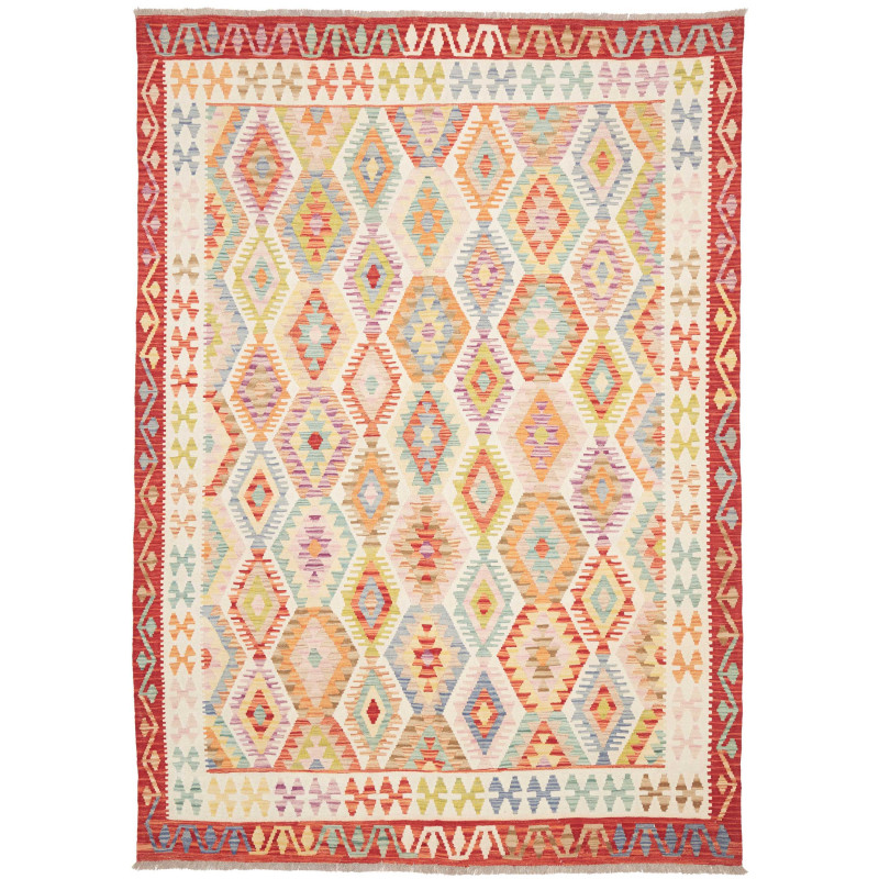 Tappeto Kilim Afghanistan Astratto Crema Arancione Rosso Pas