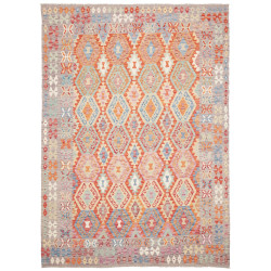 Tappeto Kilim Afghanistan Geometrico Grigio Lavanda Terracot