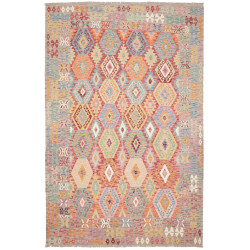 Tappeto Kilim Afghanistan Astratto Arancione Corallo Azzurro