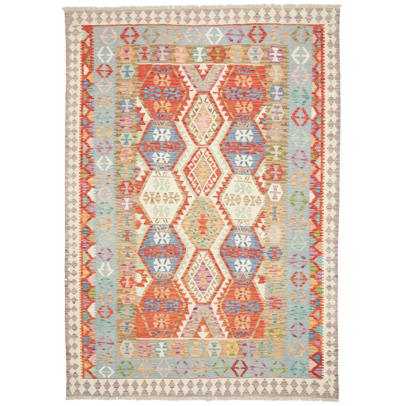 Tappeto Kilim Afghanistan Astratto Arancio Terracotta Azzurr