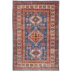 Tappeto Kazak Fine Pakistan Geometrico Blu Rosso Arancio Cre