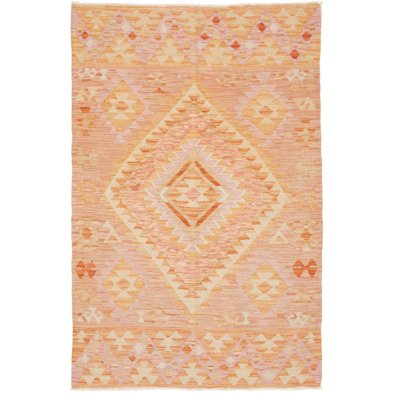Tappeto Kilim Afghanistan Geometrico Pesca Arancio Crema Ros